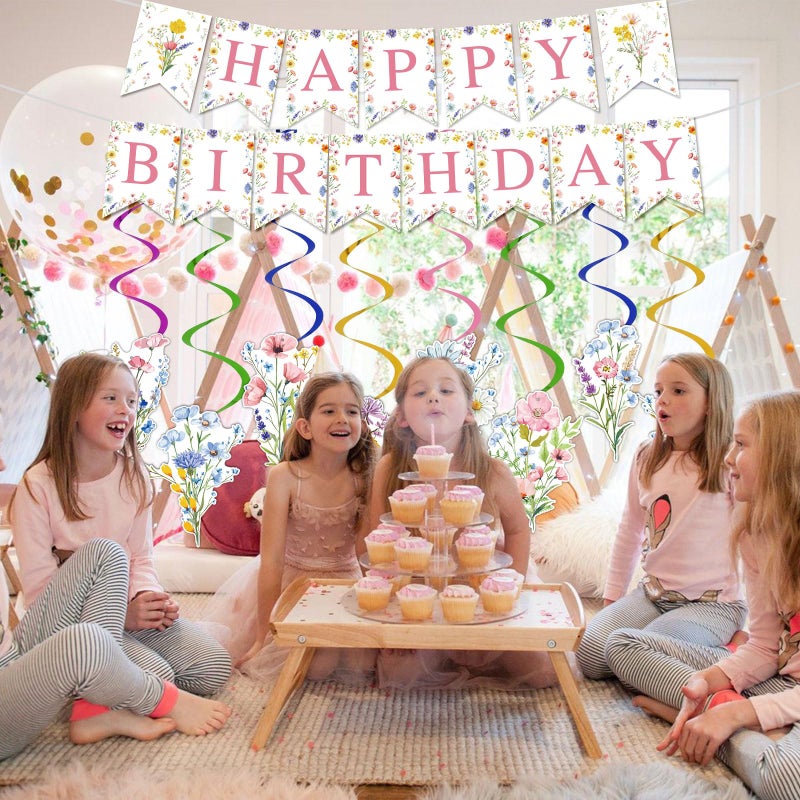 Atiloy Wildflower Birthday Decoration Wildflower Happy Birthday Banner Wildflower Garland Wildflowers Sign, Wildflower Theme Birthday Banner Party Favors Pink Sign for Girls Women - Image 2